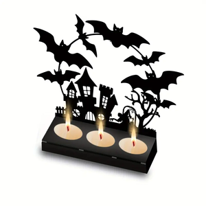 Porte-bougie chauffe-plat en métal en forme de chauve-souris noire pour décorations d'Halloween - Product Image 4