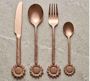 Rose Gold Plated Cutlery Set With Sunflower Handle Design <b>Mirror</b> Finishing Handle Creative <b>Flower</b> Style Dinner Spoon Fork Knife - Product Image 4