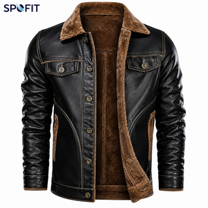 <b>Men's</b> PU Leather <b>Jacket</b> Coated Stand Collar Embroidery <b>Letter</b> Pattern Customizable Winter Front Anti-Bacterial - Product Image 1