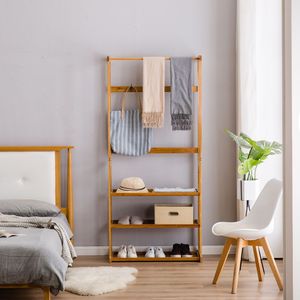 Appendiabiti Minimalista a Tre Livelli, Design Piatto in Colore Legno per Camera da Letto, per Vestiti e Borse - Product Image 5
