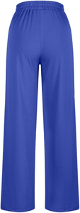 Plus Size Women's Wide Leg Pants Solid Color <b>Elastic</b> Waist Loose Fit Full Length Casual Mid Waist Black Pants - Product Image 3