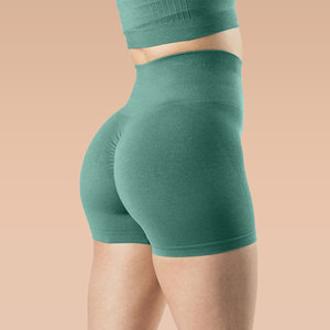 Women Solid High Waist Yoga Shorts Elastic Waist Asymmetric <b>Mesh</b> Seamless Washed Spandex/Nylon Fitness Workout <b>Gym</b> Shorts Blue - Product Image 5