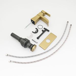 Rubinetto a cascata monocomando in nichel oro per lavabo con scarico a soffietto e tubi di alimentazione, con piastra di copertura per bagno - Product Image 6