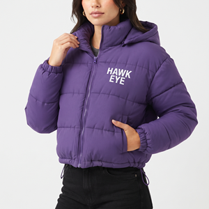 Women's <b>Cropped</b> Quilted Winter <b>Jacket</b> Padded <b>Puffer</b> Coat Long Sleeve Zip Up Casual Warm Adjustable Hem Outerwearc - Product Image 3