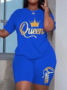 Custom Logo Women's Two-Piece Biker Short <b>Set</b> High-Quality Print Summer Tracksuit OEM Casual Queen Graphic T-Shirt and Shorts - Product Image 3
