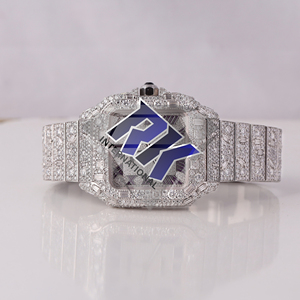 Montre carrée personnalisée Hip Hop de haute qualité en acier inoxydable avec cadran romain, entièrement sertie de diamants Moissanite VVS et de diamants de formes multiples - Product Image 4