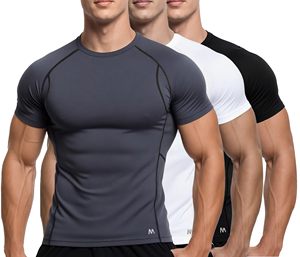 <b>mens</b> workout compression tshirt gym athletic fitness tee quick dry <b>stretch</b> fabric supplier - Product Image 6