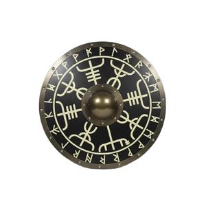 Escudo Romano Vikingo Negro en Madera MDF de 12 mm, Tamaño de 24 Pulgadas, Pintado a Mano con Placas de Hierro y Detalles en Latón con Acabado Antiguo - Product Image 1