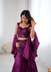 Ensemble Lehenga Choli à paillettes violettes avec dupatta pour femmes, tenue de soirée - Product Image 3