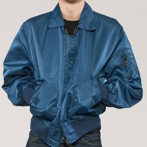 Blouson bomber bleu pour homme, couleur unie, fermeture éclair, style décontracté, extérieur en polyester, coupe classique, pour l'automne - Product Image 3