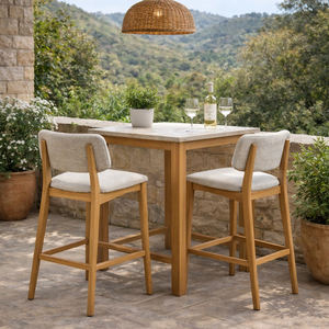 Silla de Bar Acolchada de Madera de Teca Sostenible de Lujo, Estilo Escandinavo Minimalista, Taburete de Isla con Asiento de Espuma Cómodo para Hogar, Bar o Cafetería - Product Image 5