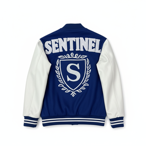 เสื้อแจ็คเก็ตวาร์ซิตี้ Sentinel สำหรับผู้ชาย สีเหลือง สไตล์ Preppy ปักโลโก้ พร้อมแขนหนังหลากสี - Product Image 6