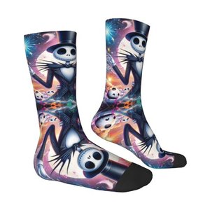 Chaussettes de sport Jack Skellington et Sally, imprimées par transfert thermique, respirantes, en polyester/nylon, séchage rapide, épaisseur standard pour adulte - Product Image 3