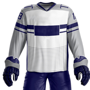 Custom Sublimation Ice Hockey Jersey <b>Set</b> Professional <b>White</b> and Navy Blue Team Uniform with Matching Socks and Gloves - Product Image 4