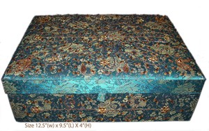 Caja de Regalo Rectangular de Madera Ecológica Hecha a Mano con Bordado de Algodón Dorado y Decoración Verde en el Reverso (12.5x9.5x4 Pulgadas) para Almacenamiento - Product Image 3