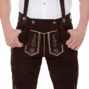 Most Demanding Adjustable Customized Design <b>Machine</b> Thread Embroidery Lederhosen Bavarian Clothing Men's Calf Length Pants - Product Image 2