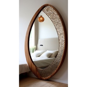 Oval Wall Mirror With Ornate Wood Frame Traditional Decorative Design For Bedroom Or Living Room - Product Image 4