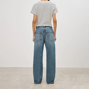 Jeans de mezclilla para mujer, de pierna relajada, sin elasticidad, tiro bajo, estilo retro, con efecto desgastado, 100% algodón - Product Image 3