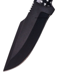 Black Fixed Blade Hunting Knife with Blue Black White American Flag Pattern Handle <b>Outdoor</b> Camping Survival Utility Knife - Product Image 2