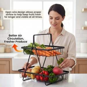 Corbeille à fruits à 2 niveaux, idéale pour la table à manger, la table basse, bol à fruits en métal ou panier à pain, organisateur de rangement pour légumes - Product Image 4