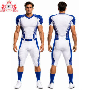 Uniforme de football américain moderne pour hommes, blanc et bleu, imprimé par sublimation, respirant, en polyester, coupe athlétique pour adultes - Product Image 2