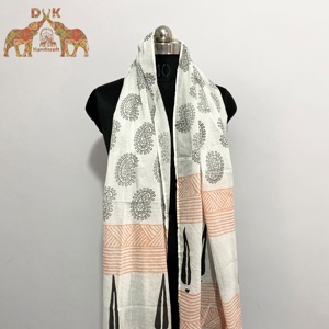 Women Cotton Summer Scarf Wholesale Stock New Design Stole Handblock Handmade Cotton Printed Scarf with Pompom - Product Image 5