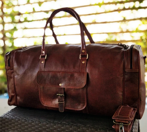 Bolso de viaje de lona de cuero de cabra auténtico hecho a mano a la venta bolso de equipaje de cuero de cabra auténtico vintage indio - Product Image 1