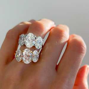 แหวนหมั้นเพชรทรงรีสั่งทำพิเศษ ทอง 14k เงิน 925 น้ำหนัก 4.5 กะรัต ประดับเพชรสามเม็ดแบบทริโลจี สำหรับวันครบรอบ พร้อมใบรับรอง GIA - Product Image 4