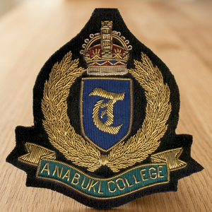Anabukl College Embroidered Cap Badge <b>Sew</b>-On Fabric Patch With Crown And Laurel Wreath For Uniform Garment - Product Image 1