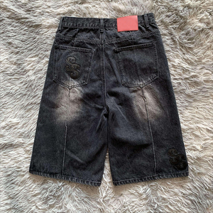 Custom Vintage Washed Leather <b>Patches</b> 100%cotton <b>Men</b> Denim <b>Shorts</b> Heavyweight Jean <b>Shorts</b> <b>Men</b> Casual Embroidery Jorts for <b>Men</b> - Product Image 4