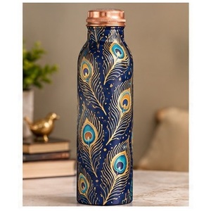 Bouteille d'eau en cuivre à imprimé marguerite bleue avec couvercle en cuivre, gourde de voyage portable - Product Image 6