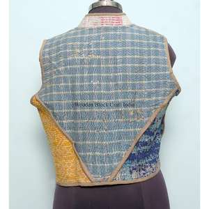 Nuevo chaleco estilo chaqueta de patchwork Kantha multicolor de algodón hecho a mano en India, ecológico y superventas, para uso casual. - Product Image 5