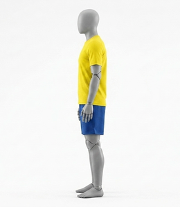 Ensemble de vêtements de sport d'été pour homme, t-shirt en polyester à manches courtes, col rond, couleur unie, jaune, coupe régulière, respirant, short bleu - Product Image 5