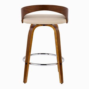Sgabello da bar Grotto Mid-Century Modern da 26 pollici in legno di noce e similpelle crema con altezza fissa e girevole - Sgabelli da bar - Product Image 5