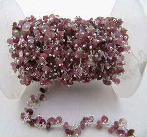 Chaîne pendante en grappe de perles facettées rondes en tourmaline rose naturelle - Product Image 1