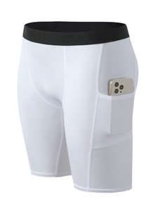 <b>Men</b> <b>Compression</b> <b>Shorts</b> High Waist Elastic Quick Dry Sporty With Pockets Solid Black Spandex Polyester Knitted Bermuda Length - Product Image 3