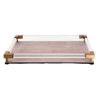 Plateau de service rectangulaire en verre avec incrustation de shagreen rose, design moderne, durable, pour la salle à manger, en bois de cèdre, pour la présentation des couverts