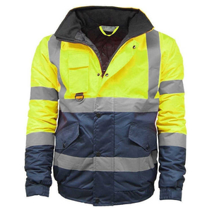 Men's High Visibility Reflective Workwear Jacket Full Zip Windproof Safety <b>Coat</b> with Pockets Stand Collar Autumn Wear - Product Image 4