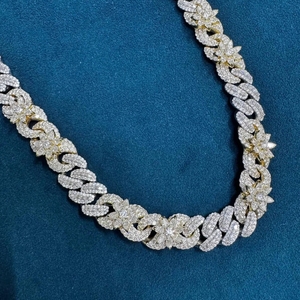 สร้อยคิวบาลิงค์ประดับเพชรโมอิสซาไนต์คุณภาพสูง ชุบเงิน พร้อมสร้อยคิวบาลิงค์ฮิปฮอปสำหรับทุกเพศ สร้อยแบรนด์เนม - Product Image 1