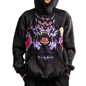 Sudadera con Capucha de Invierno, Corte Regular, Lavado Ácido Personalizado, con Estampado Gráfico Frontal |   Sudadera Transpirable de Felpa de Algodón Grueso de 370 g/m² para Hombre - Product Image 3
