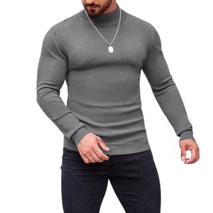 Sweat-shirt d'hiver pour homme, coupe classique, col montant, manches longues, uni, pull décontracté, impression numérique, gris foncé - Product Image 1