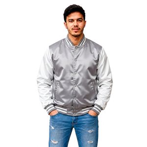 Blouson universitaire personnalisé en satin avec bordure rayée, style Letterman, streetwear, vente en gros, marque privée, usine de vêtements OEM - Product Image 1
