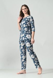 ชุดนอนพิมพ์ลายสำหรับผู้หญิง ชุดเสื้อและกางเกงสองชิ้น - Product Image 3