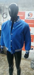 CUSTOM SF 198 <b>Men's</b> Blue Varsity <b>Jacket</b> <b>Fleece</b> <b>Lined</b> Stand Collar Regular Fit Casual Style Single Breasted Button Closure - Product Image 6