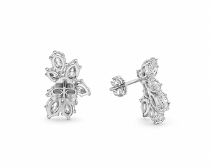 Pendientes de tuerca con diseño floral de diamantes cultivados en laboratorio con corte pera y marquesa en oro de 10K, 14K, 18K y plata de ley 925, 935. - Product Image 4