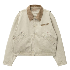 Veste de travail zippée pour homme en coton 100% lavé, coupe courte, avec plusieurs poches zippées discrètes et couleur contrastante - Product Image 1