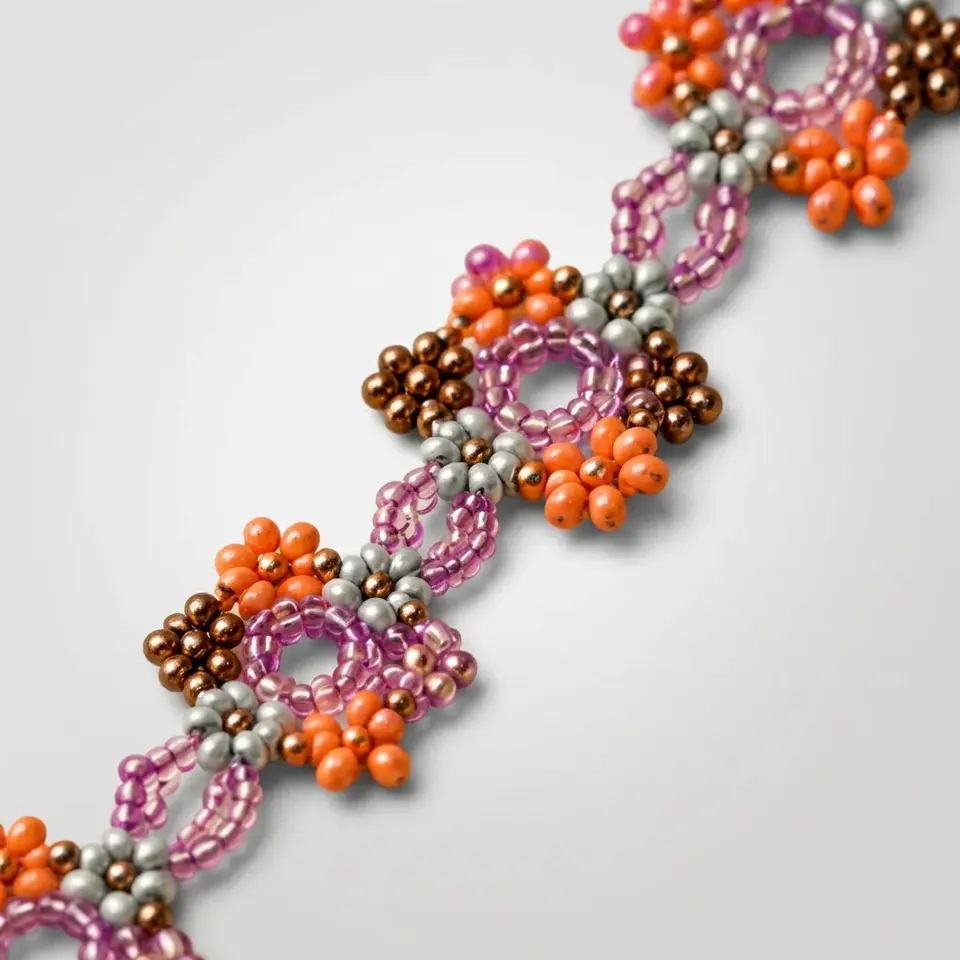 Handmade 12 Flower Beaded Necklace Multicolor Floral Statement Jewelry ...