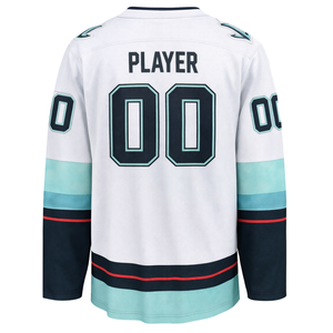 Camiseta de Hockey sobre Hielo Blanca y Verde Azulado, Manga Larga, Transpirable, Absorbe la Humedad, Secado Rápido, 100% Poliéster, Uniforme Deportivo para Adultos - Product Image 3