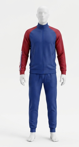 Survêtement zippé pour homme, bleu et rouge, à blocs de couleur, avec manches raglan, coupe classique, veste sportive tricotée à col montant, idéal pour l'automne - Product Image 1