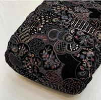 Housse de coussin en velours noir brodée avec motifs floraux et géométriques pour abaya, veste, kaftan, décoration textile de maison pour femmes